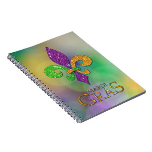 SlipperyJoe's festive Mardi Gras themed purple gre Notebook