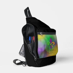 SlipperyJoe's festive Mardi Gras themed purple gre Sling Bag
