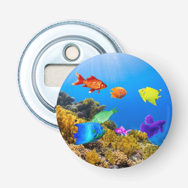 SlipperyJoe's Fish Pride tropical green blue purpl Bottle Opener (Front)