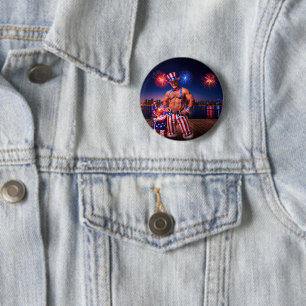 SlipperyJoe's Fourth of July celebration bare hair 6 Cm Round Badge