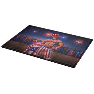 SlipperyJoe's Fourth of July celebration bare hair Cutting Board
