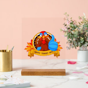 SlipperyJoe's fun cartoon-style Thanksgiving desig Acrylic Sign