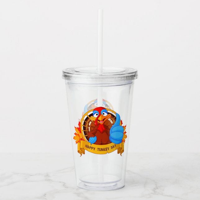 SlipperyJoe's fun cartoon-style Thanksgiving desig Acrylic Tumbler (Front)