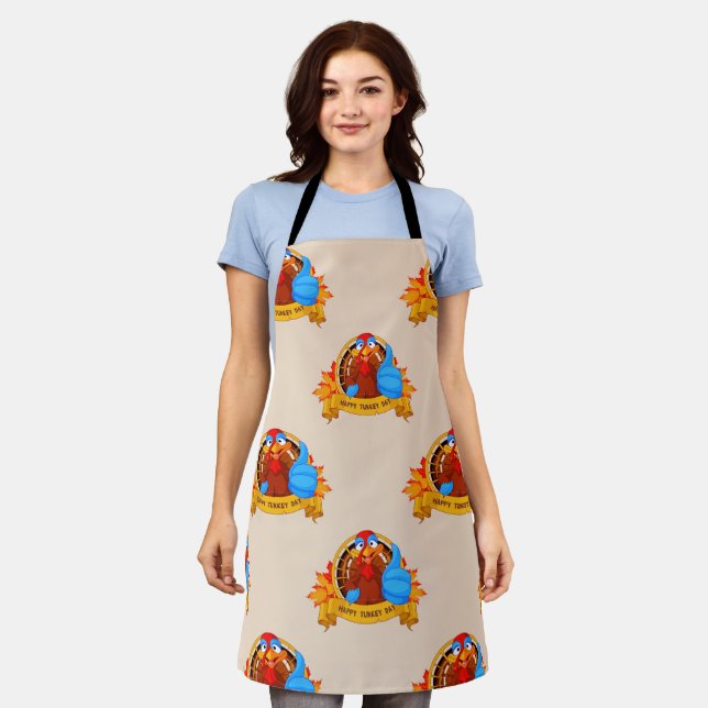 SlipperyJoe's fun cartoon-style Thanksgiving desig Apron (Worn)
