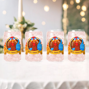 SlipperyJoe's fun cartoon-style Thanksgiving desig Can Glass
