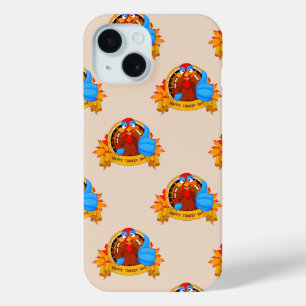 SlipperyJoe's fun cartoon-style Thanksgiving desig iPhone 15 Case