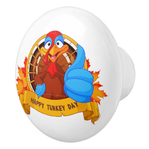 SlipperyJoe's fun cartoon-style Thanksgiving desig Ceramic Knob
