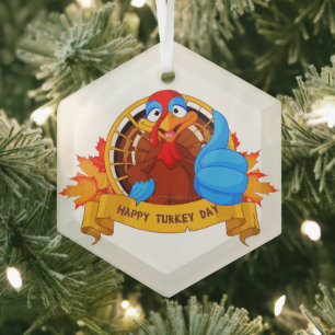 SlipperyJoe's fun cartoon-style Thanksgiving desig Glass Tree Decoration