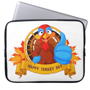 SlipperyJoe's fun cartoon-style Thanksgiving desig Laptop Sleeve
