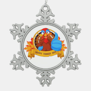 SlipperyJoe's fun cartoon-style Thanksgiving desig Snowflake Pewter Christmas Ornament