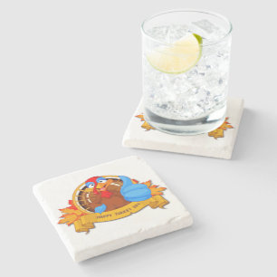 SlipperyJoe's fun cartoon-style Thanksgiving desig Stone Coaster