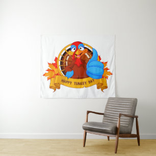SlipperyJoe's fun cartoon-style Thanksgiving desig Tapestry