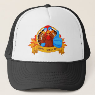 SlipperyJoe's fun cartoon-style Thanksgiving desig Trucker Hat