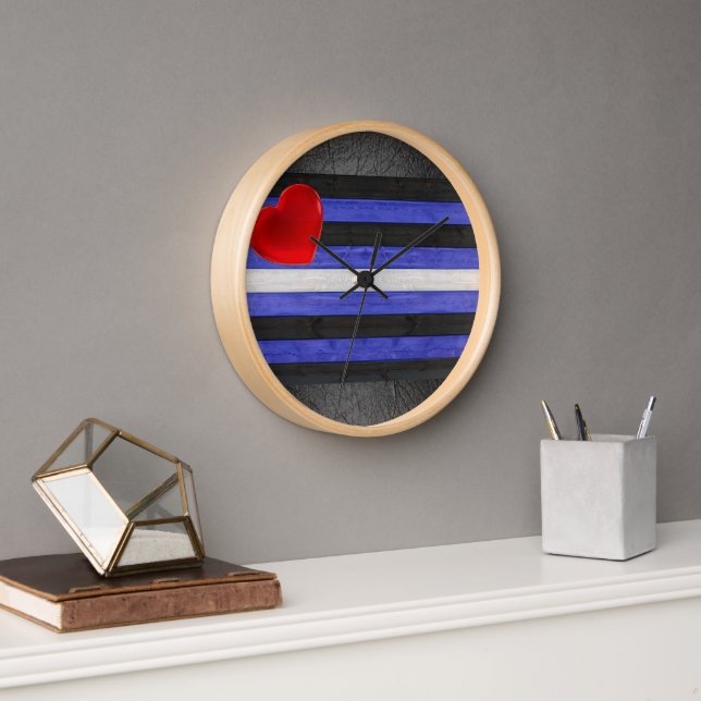 SlipperyJoe's Gay Leather Pride flag black royal b Clock (Office)