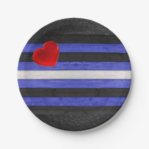 SlipperyJoe's Gay Leather Pride flag black royal b Paper Plate