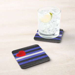 SlipperyJoe's Gay Leather Pride flag black royal  Coaster