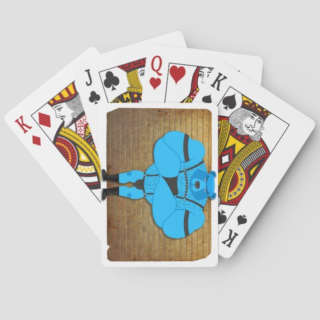SlipperyJoe's gay muscle bear cartoon thong leathe Playing Cards (Back)