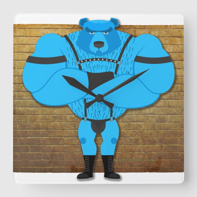 SlipperyJoe's gay muscle bear cartoon thong leathe Square Wall Clock (Front)