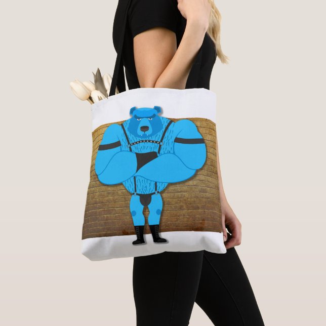 SlipperyJoe's gay muscle bear cartoon thong leathe Tote Bag (Close Up)