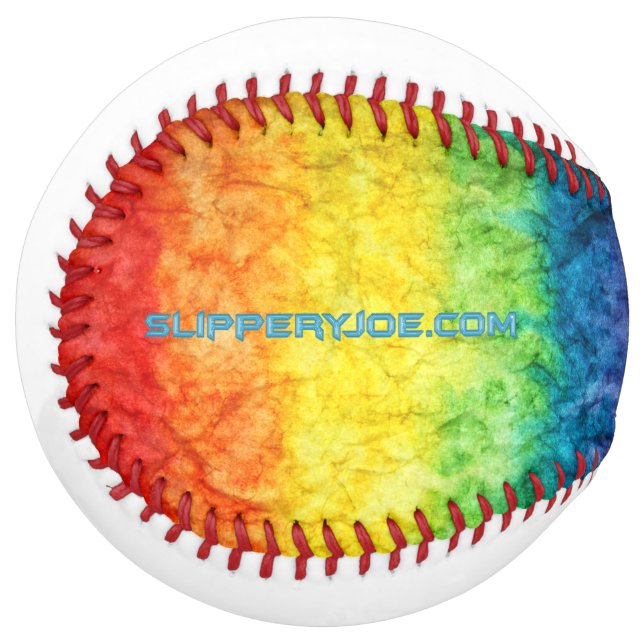 SlipperyJoe's gay pride flag rainbow colours tie-d Softball (Front Left)
