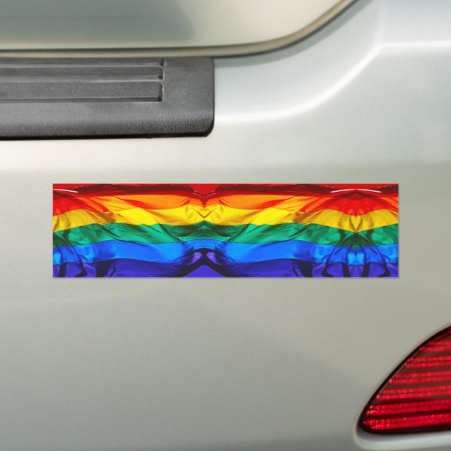 SlipperyJoe's gay pride flag waving pride colors v Bumper Sticker (On Car)