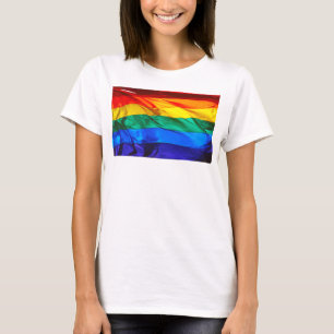 SlipperyJoe's gay pride flag waving pride colors v T-Shirt