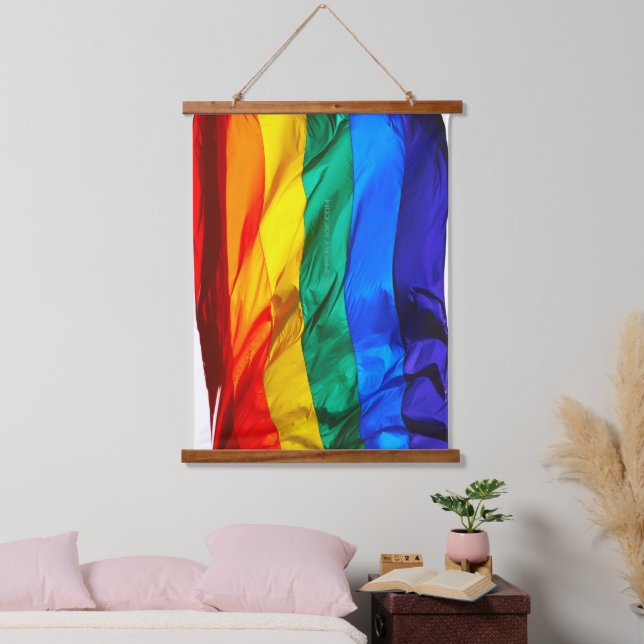 SlipperyJoe's gay pride flag waving pride colours  Hanging Tapestry (Bedroom)