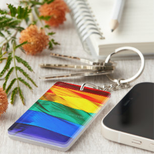 SlipperyJoe's gay pride flag waving pride colours  Key Ring