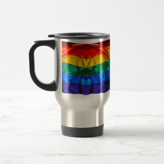 SlipperyJoe's gay pride flag waving pride colours  Travel Mug (Left)