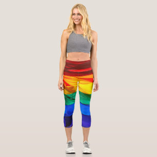 SlipperyJoe's gay pride flag waving red orange yel Capri Leggings
