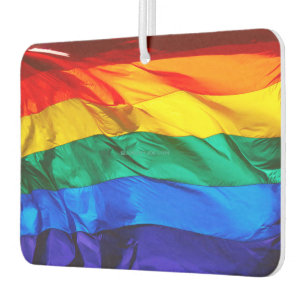 SlipperyJoe's gay pride flag waving red orange yel Car Air Freshener
