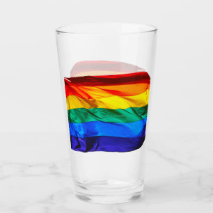 SlipperyJoe's gay pride flag waving red orange yel Glass