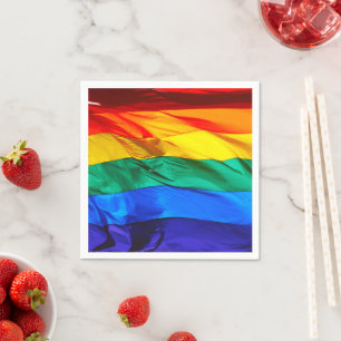 SlipperyJoe's gay pride flag waving red orange yel Napkin