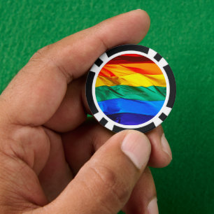 SlipperyJoe's gay pride flag waving red orange yel Poker Chips