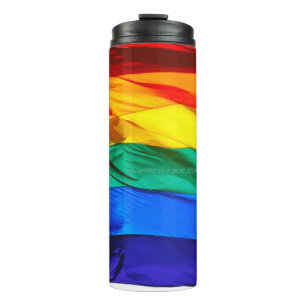 SlipperyJoe's gay pride flag waving red orange yel Thermal Tumbler