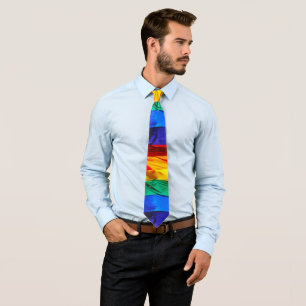 SlipperyJoe's gay pride flag waving red orange yel Tie