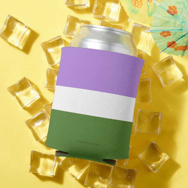 SlipperyJoe's genderqueer pride flag lavender blen Can Cooler (In Situ Summer)