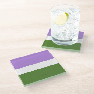SlipperyJoe's genderqueer pride flag lavender blen Glass Coaster