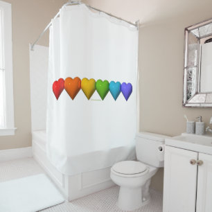 SlipperyJoe's glossy 3D heart shapes glyphs create Shower Curtain