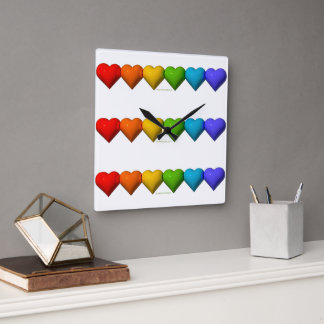 SlipperyJoe's glossy 3D heart shapes glyphs create Square Wall Clock