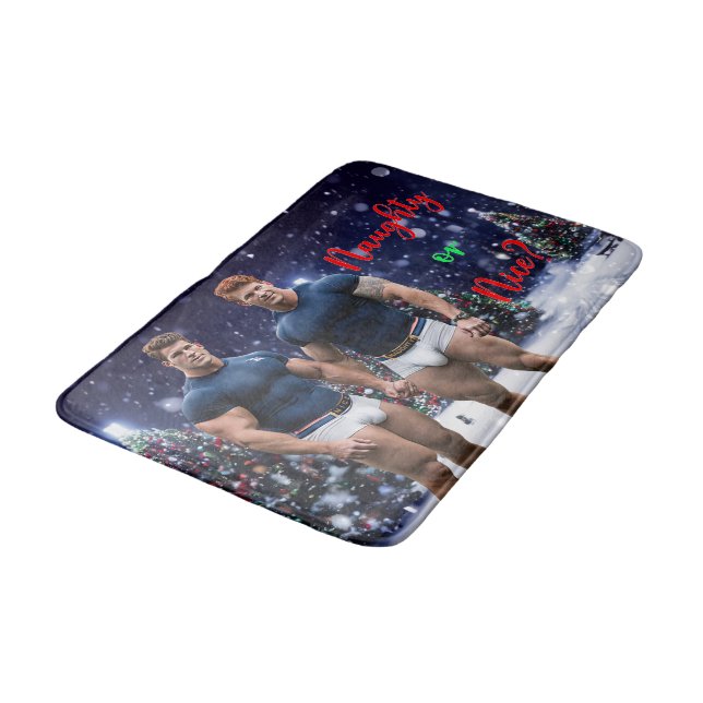 SlipperyJoe's glowing Christmas trees two muscular Bath Mat (Angled)