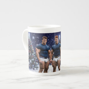 SlipperyJoe's glowing Christmas trees two muscular Bone China Mug