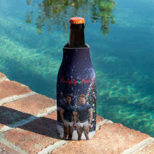 SlipperyJoe's glowing Christmas trees two muscular Bottle Cooler