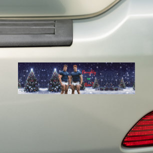 SlipperyJoe's glowing Christmas trees two muscular Bumper Sticker