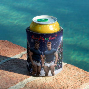 SlipperyJoe's glowing Christmas trees two muscular Can Cooler