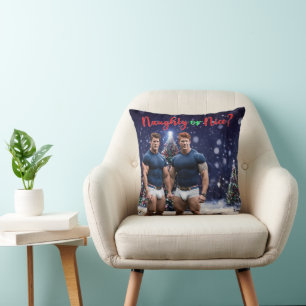 SlipperyJoe's glowing Christmas trees two muscular Cushion