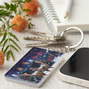 SlipperyJoe's glowing Christmas trees two muscular Key Ring