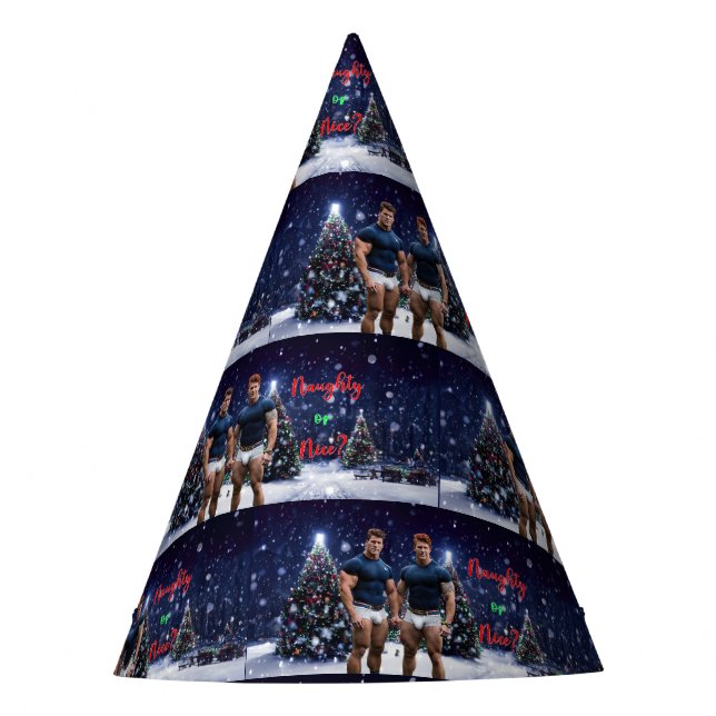 SlipperyJoe's glowing Christmas trees two muscular Party Hat (Front)