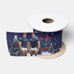SlipperyJoe's glowing Christmas trees two muscular Satin Ribbon