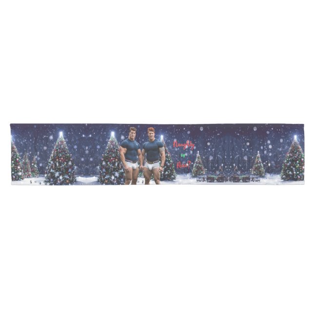 SlipperyJoe's glowing Christmas trees two muscular Short Table Runner (Horizontal)